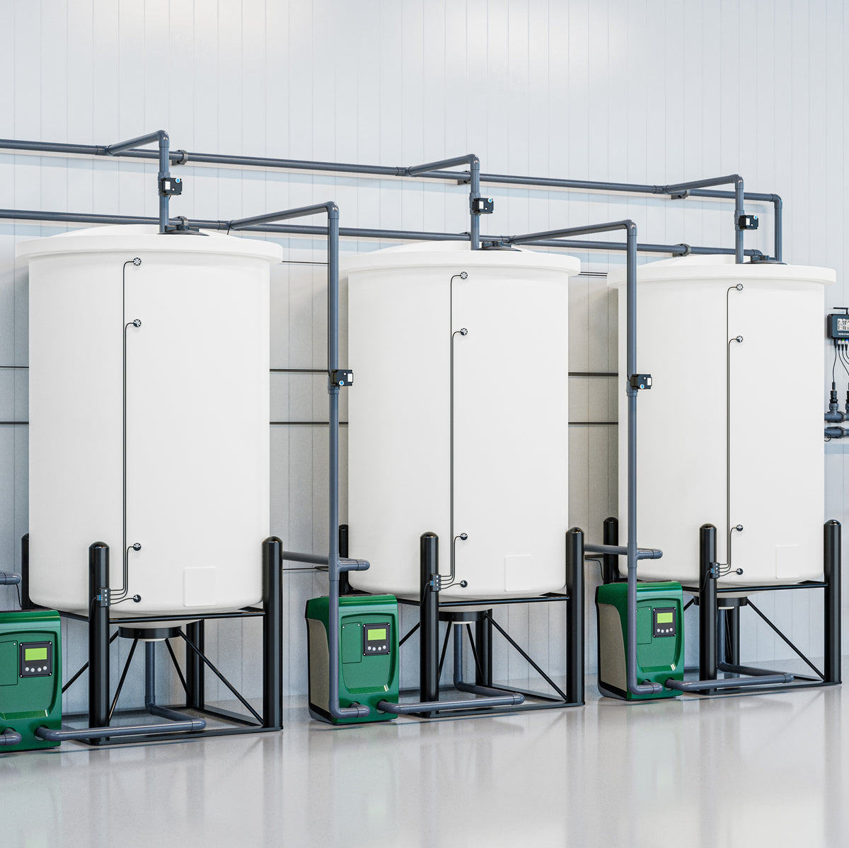 Multiple nutrient tanks managed with solenoid valves and level sensors
