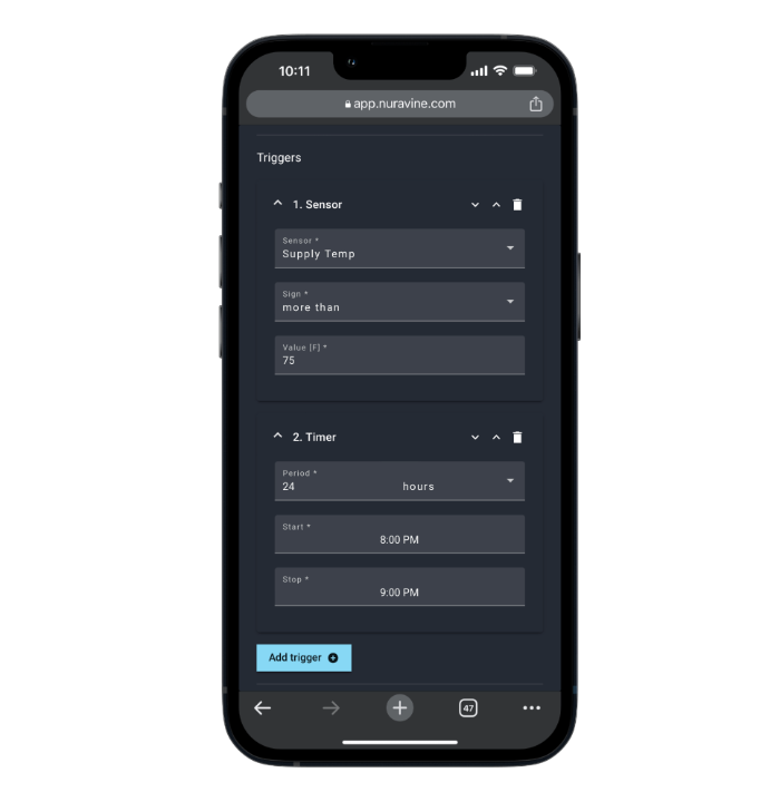 Flux app trigger configuration screen